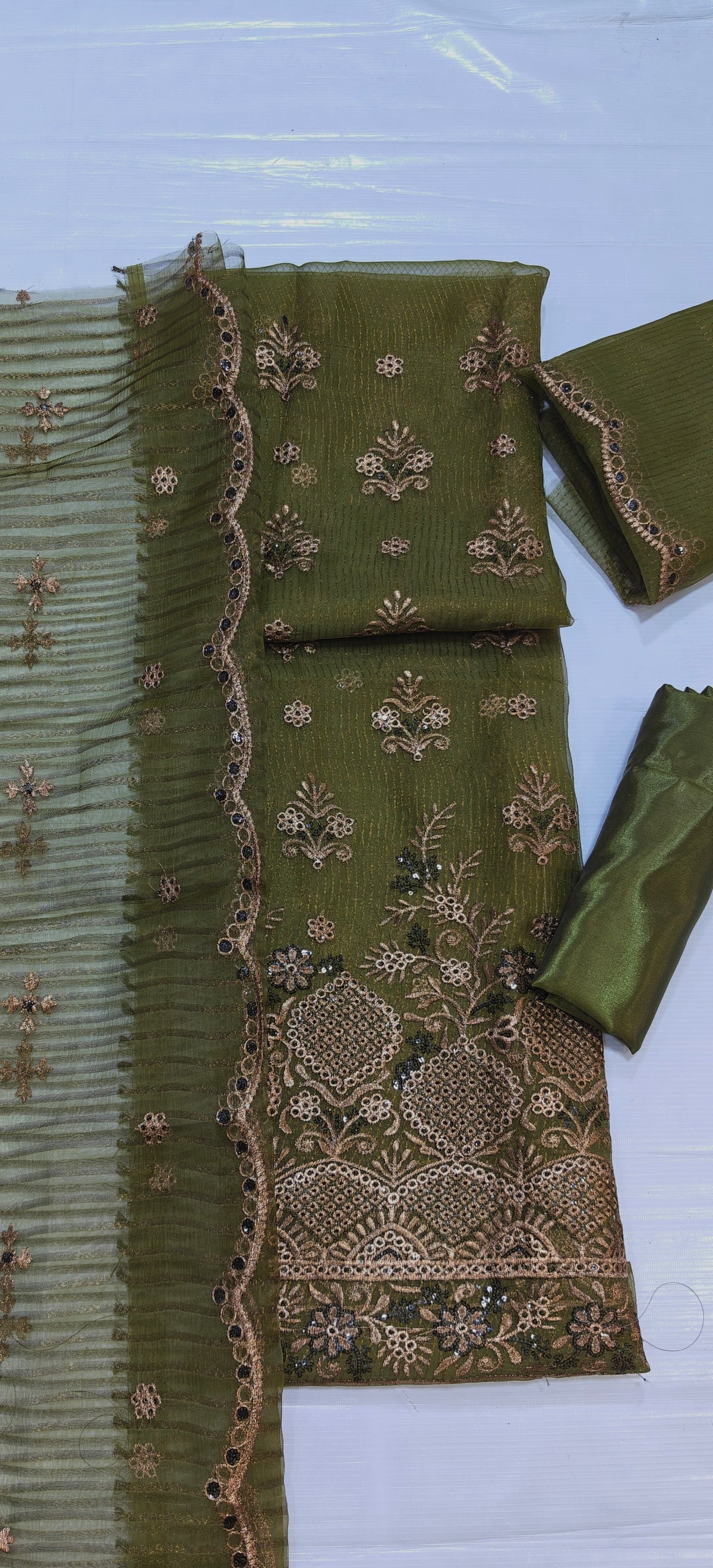 zari organza embroidered 4 piece suit