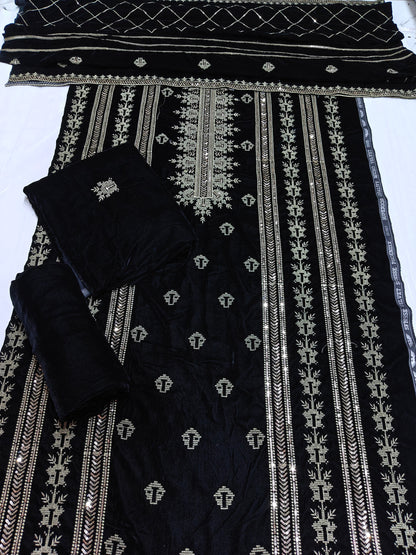 micro velvet embroidered 3Piece suit