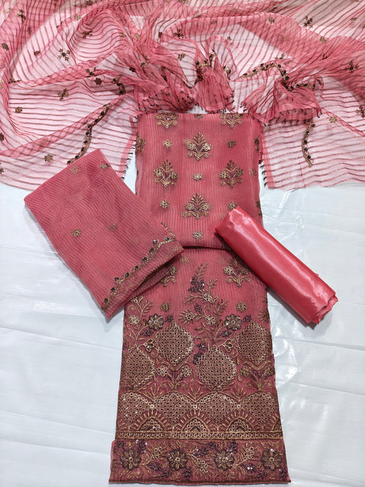 zari organza embroidered 4 piece suit