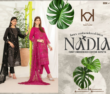 Design By: Shahid Tawakkal
fancy embroidered lawn
NADIA
FANCY EMBROIDERED CHIFFON DUPATTA