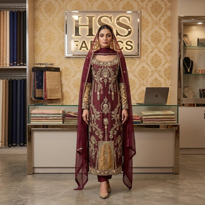 luxury pure silk hand embellished 3 piece suit