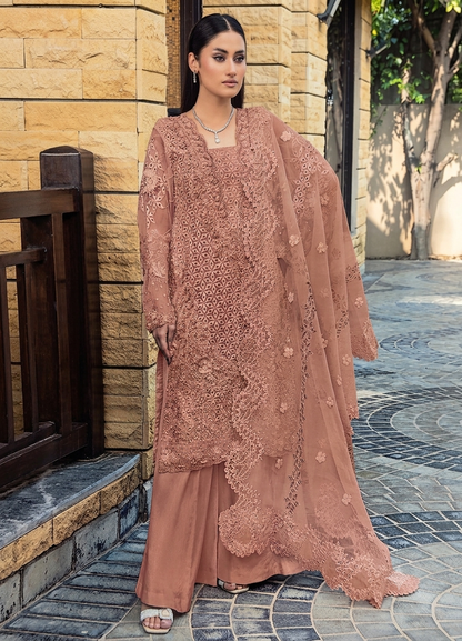 Luxury Organza Handwork Suit – cemel colour Muryam Hussain
