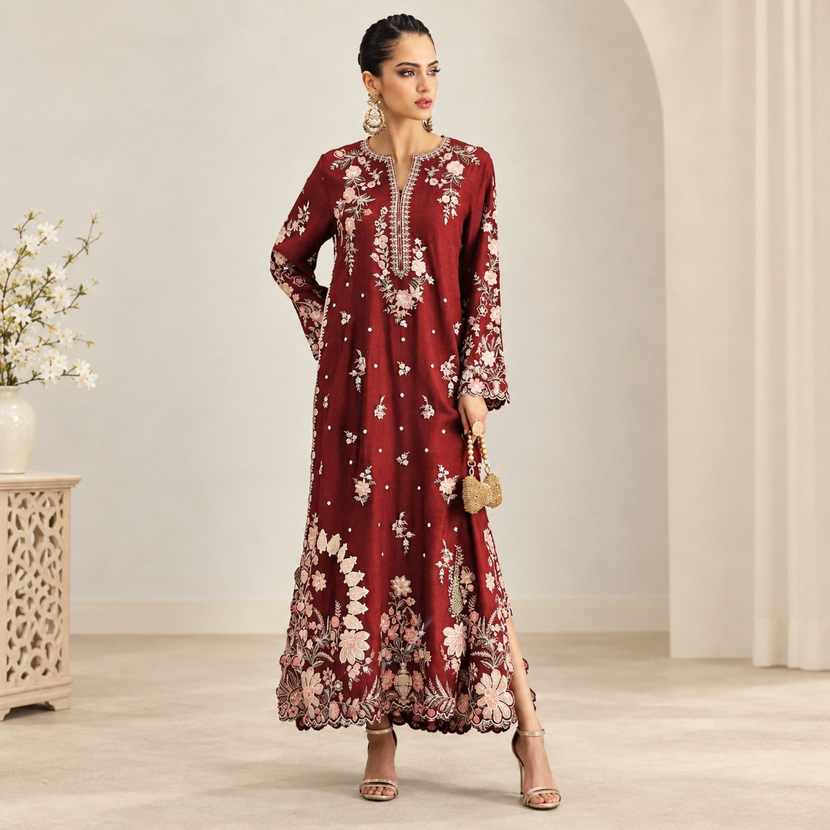 Ethnic silk embroidered 2 piece suit