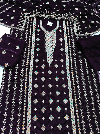 micro velvet embroidered 3Piece suit
