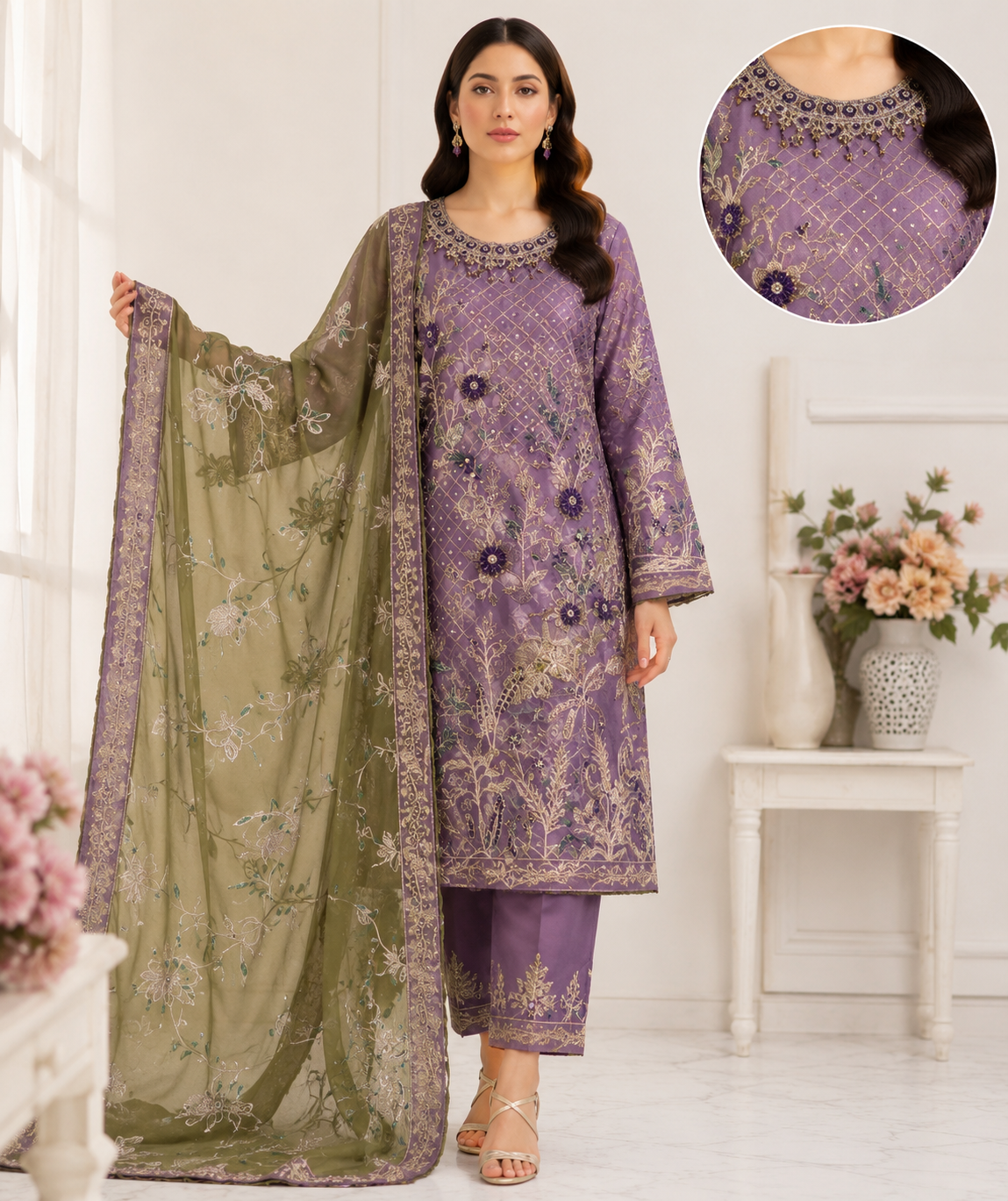 Imrozia Luxury Organza Embroidered & Hand Embellished Suit