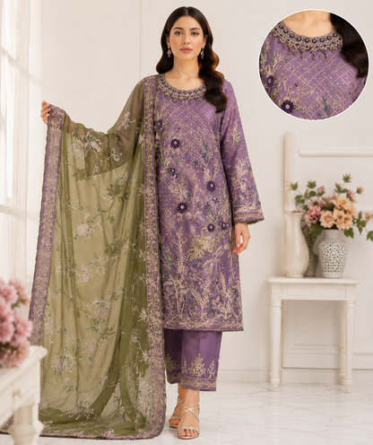 Imrozia Luxury Organza Embroidered & Hand Embellished Suit