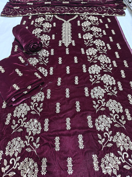 micro velvet embroidered 3Piece suit