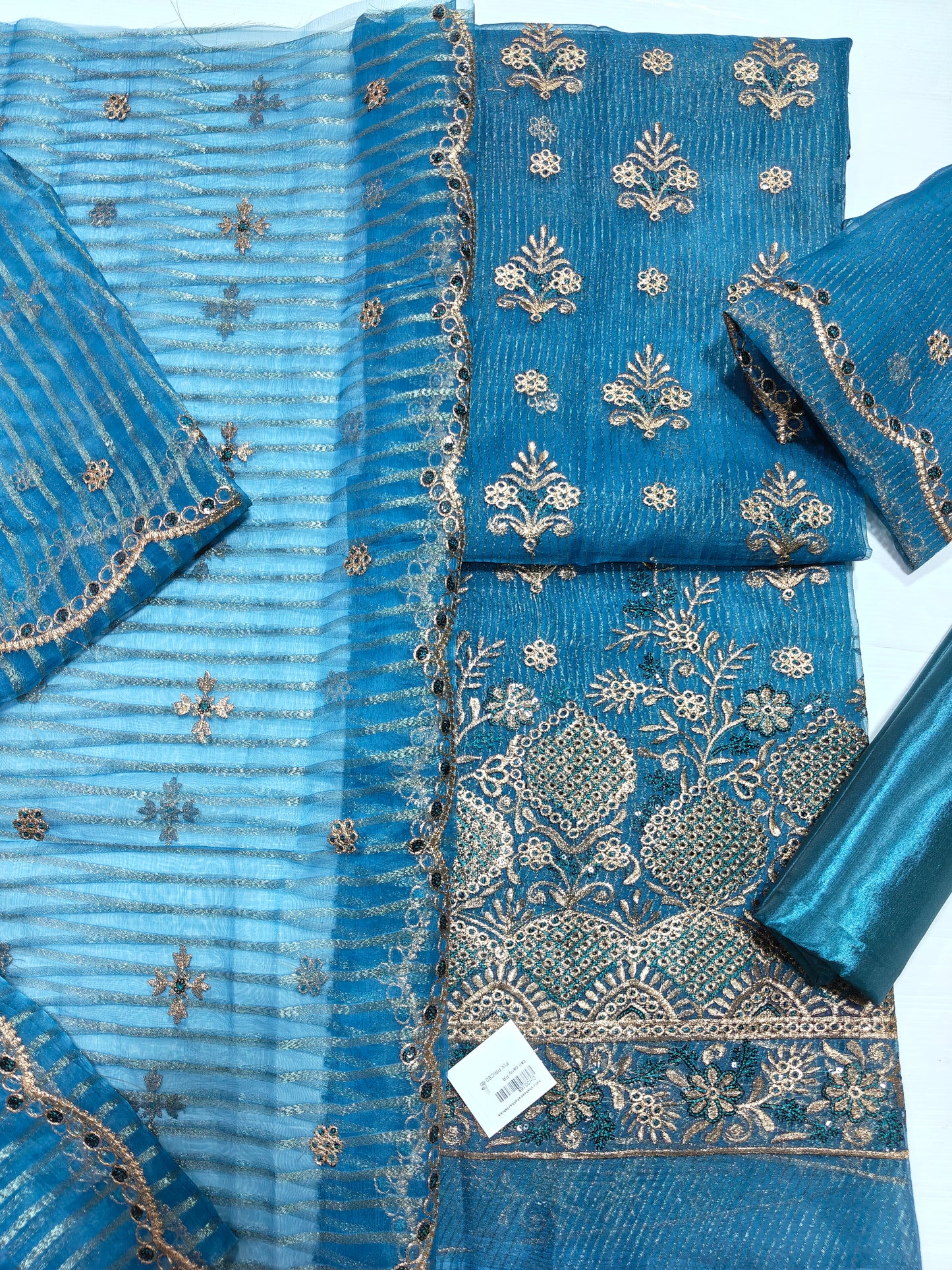 zari organza embroidered 4 piece suit