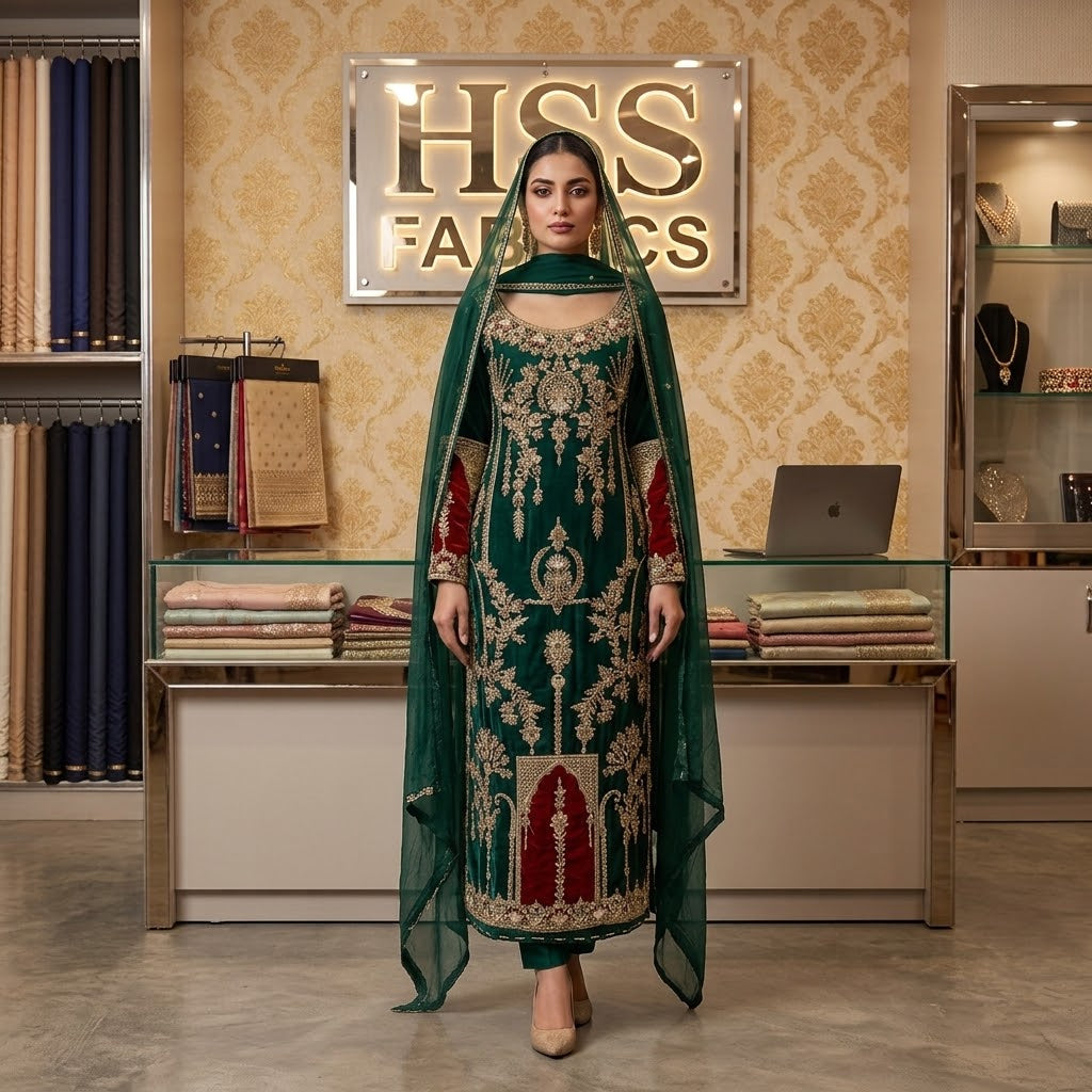 luxury pure silk hand embellished 3 piece suit