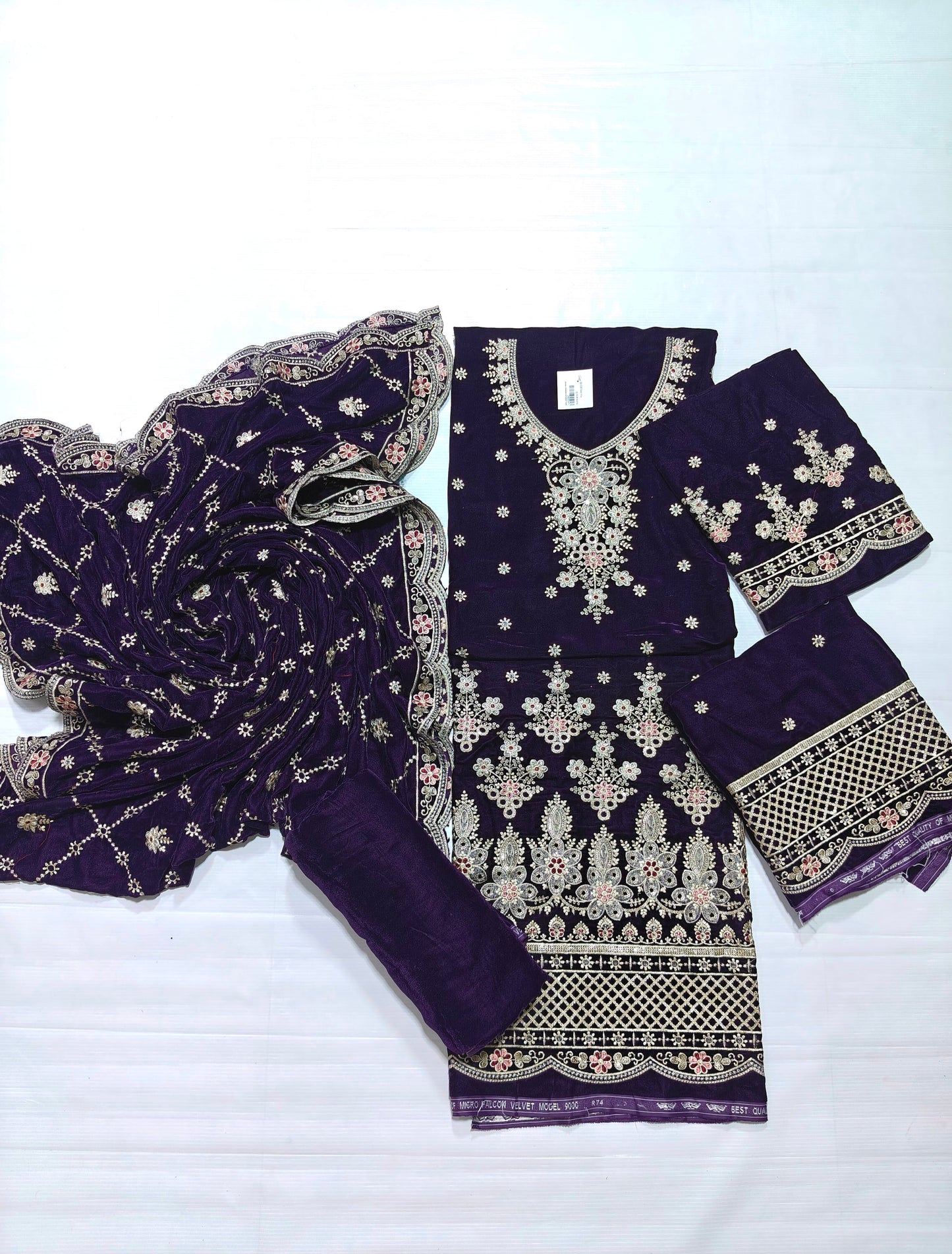 Micro Velvet Embroidered 3 Piece suit