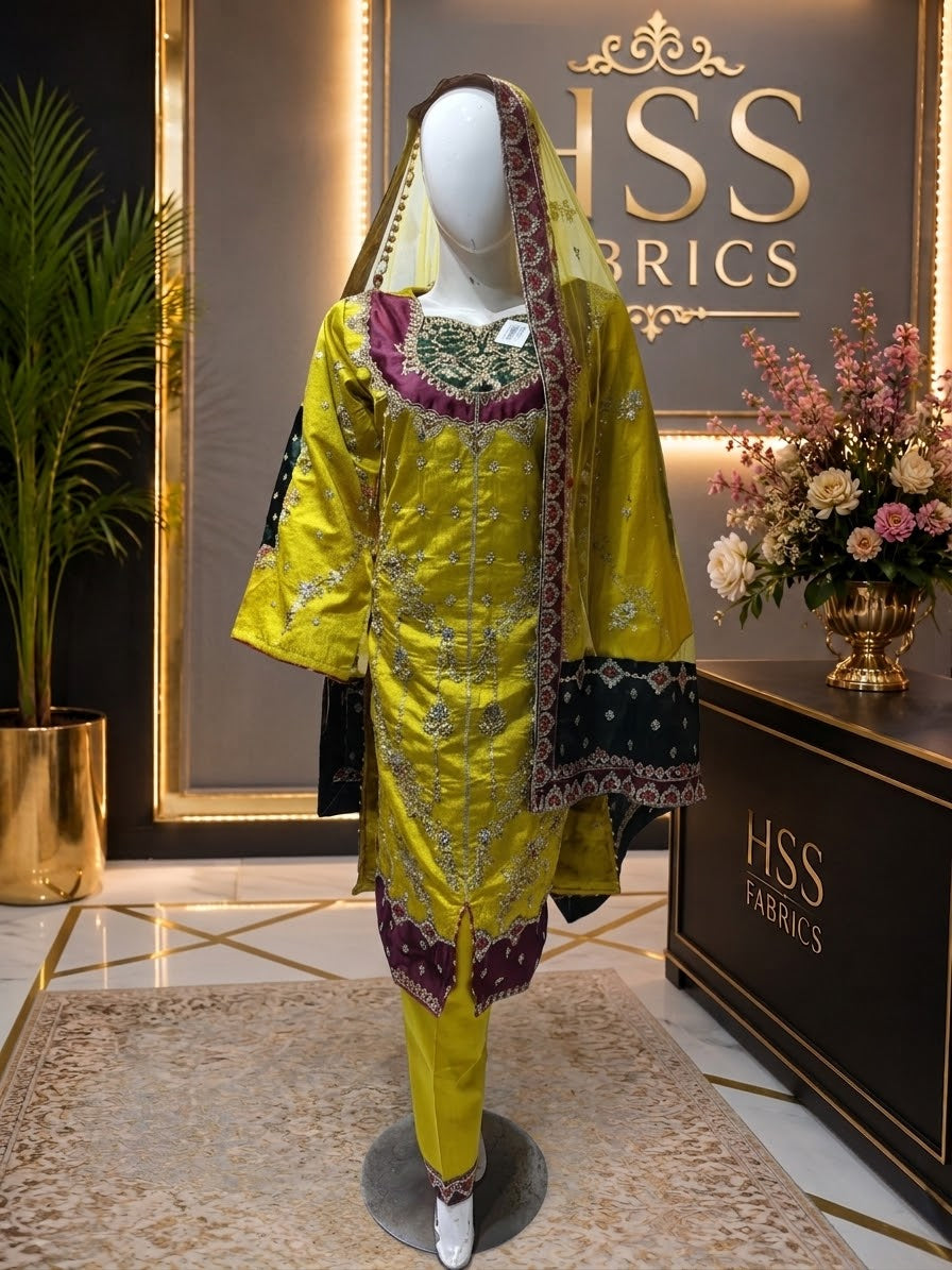 Rao silk stitched hand embellished 3 piece suit