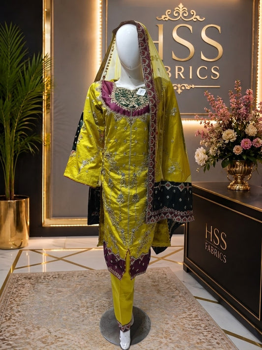 Rao silk stitched hand embellished 3 piece suit