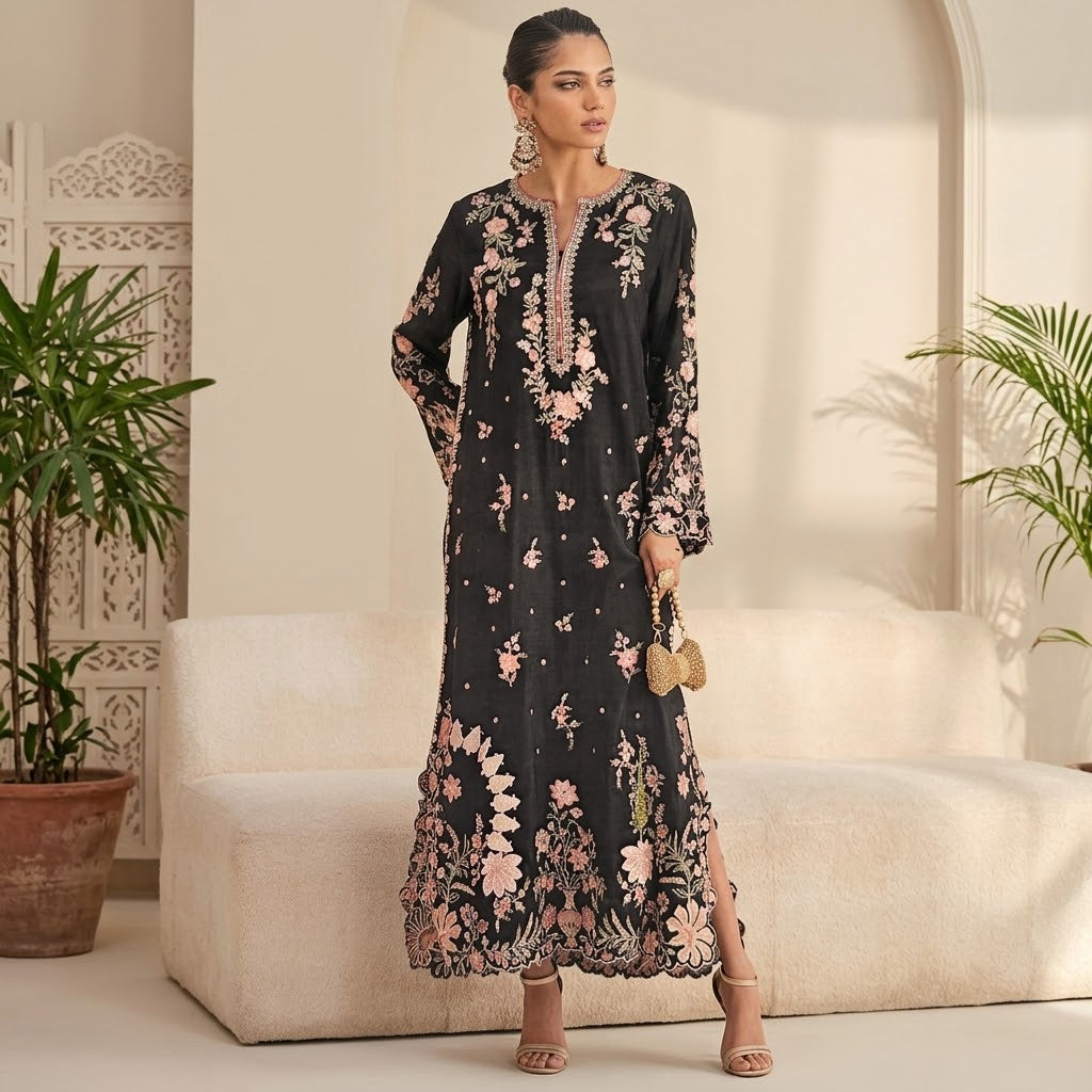 ✨ Luxury Embroidered Silk Kaftan – Special 2-Piece Edition ✨