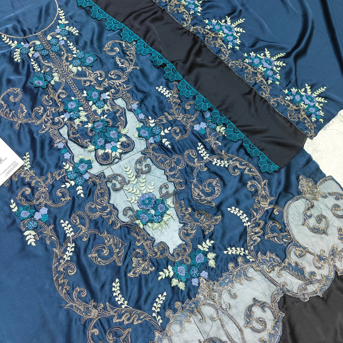 Embroidered Silk 2-Piece Suit – Teal