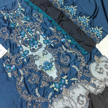 Embroidered Silk 2-Piece Suit – Teal