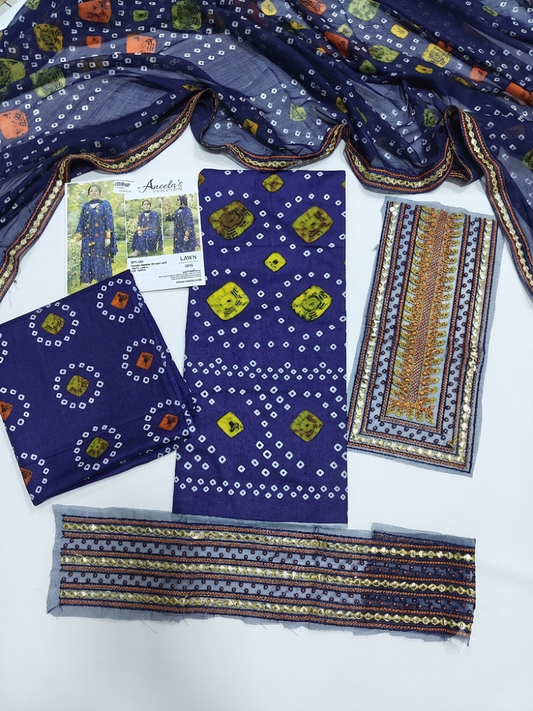 Aneelas chunri lawn 3 piece suit