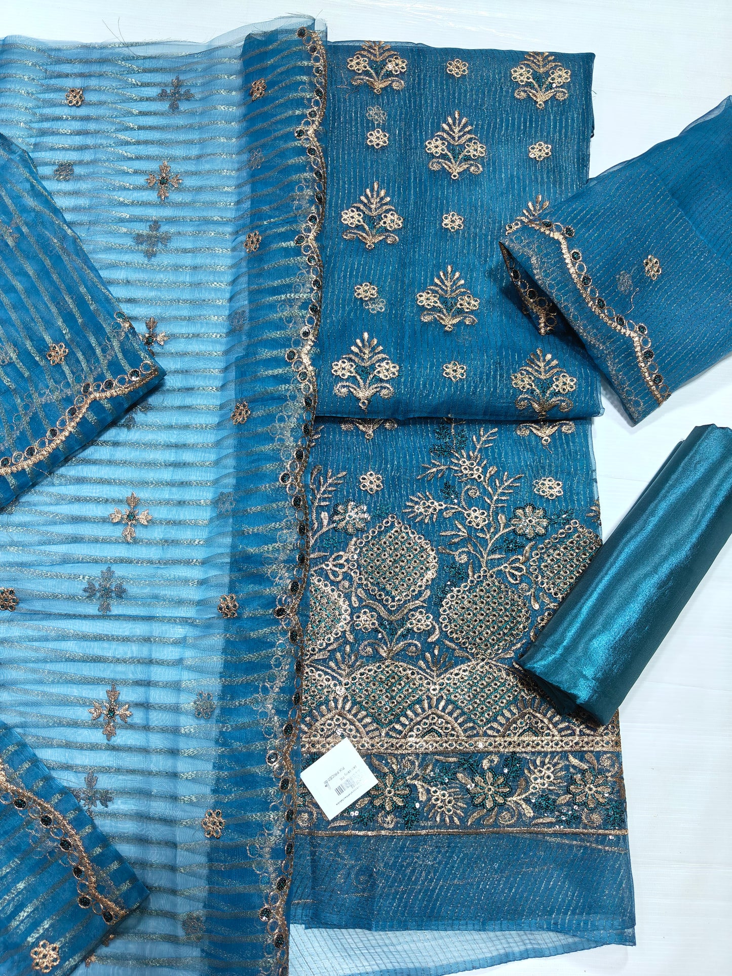 zari organza embroidered 4 piece suit