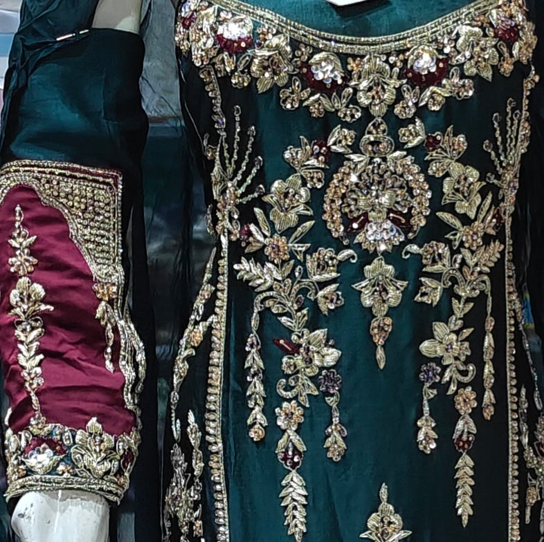 luxury pure silk hand embellished 3 piece suit