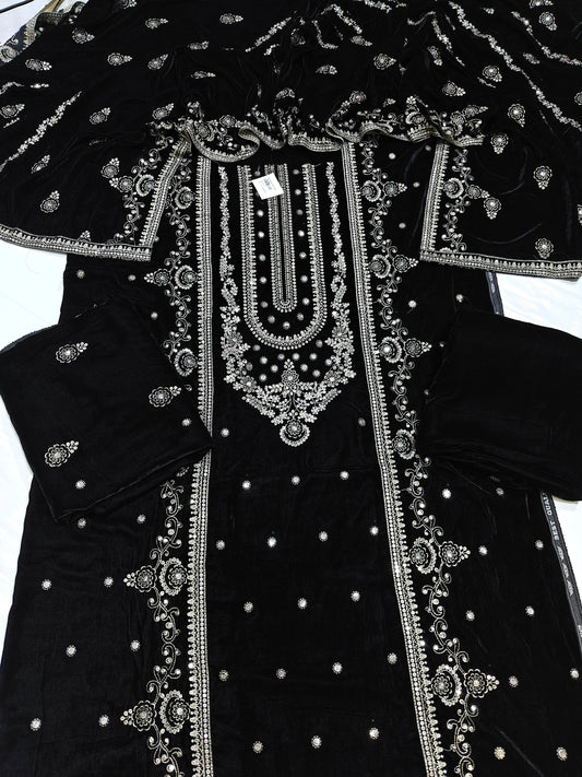 micro velvet embroidered 3Piece suit