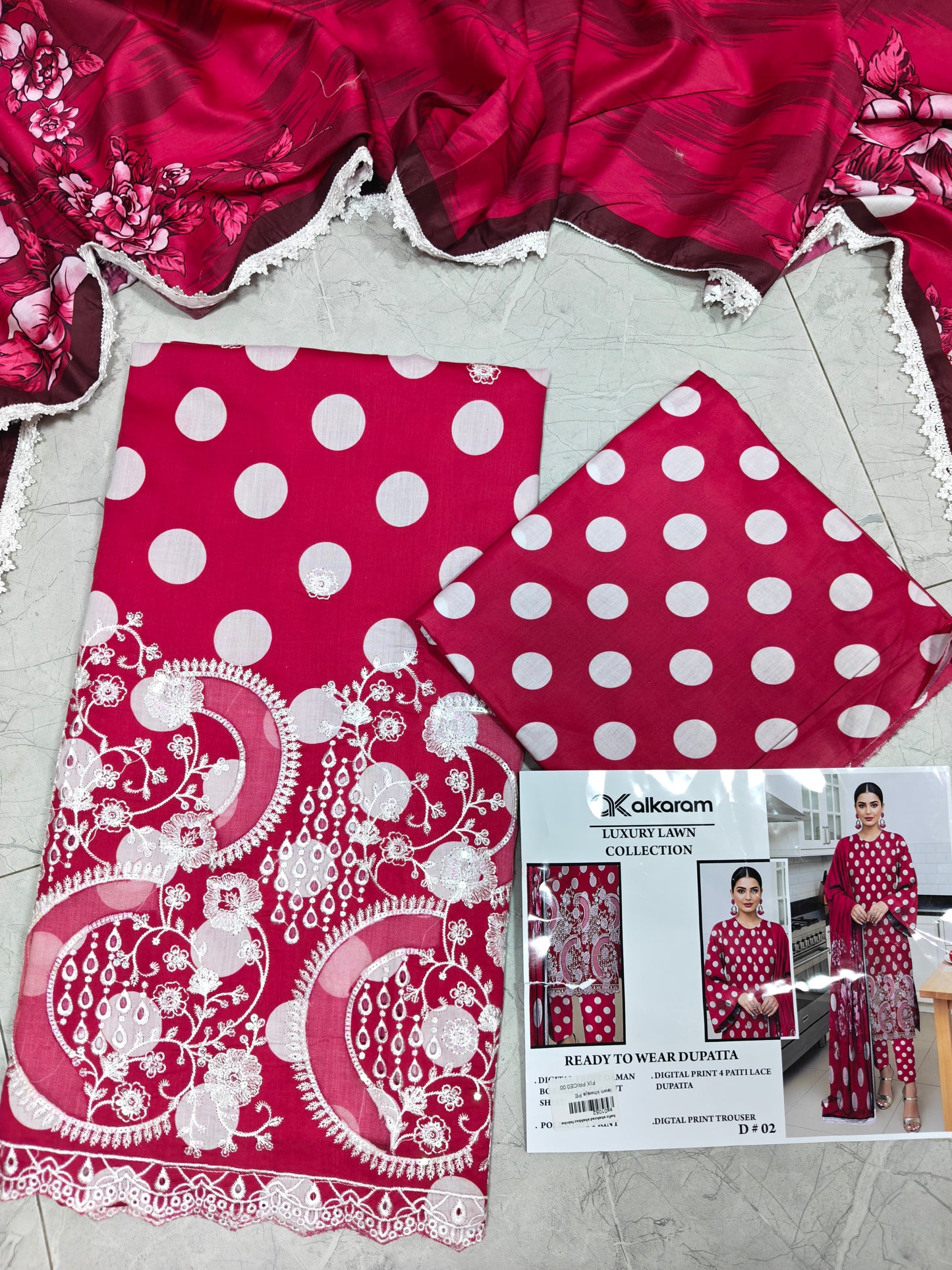 Alkaram Luxury lawn 3p lezar cut daman