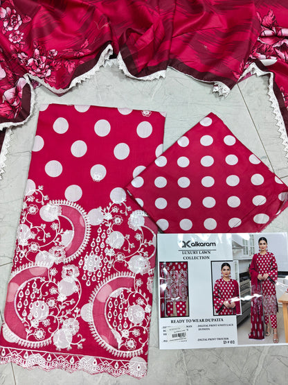 Alkaram Luxury lawn 3p lezar cut daman