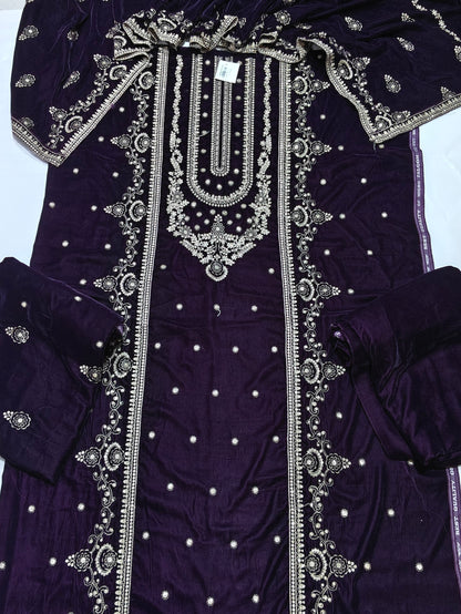 micro velvet embroidered 3Piece suit