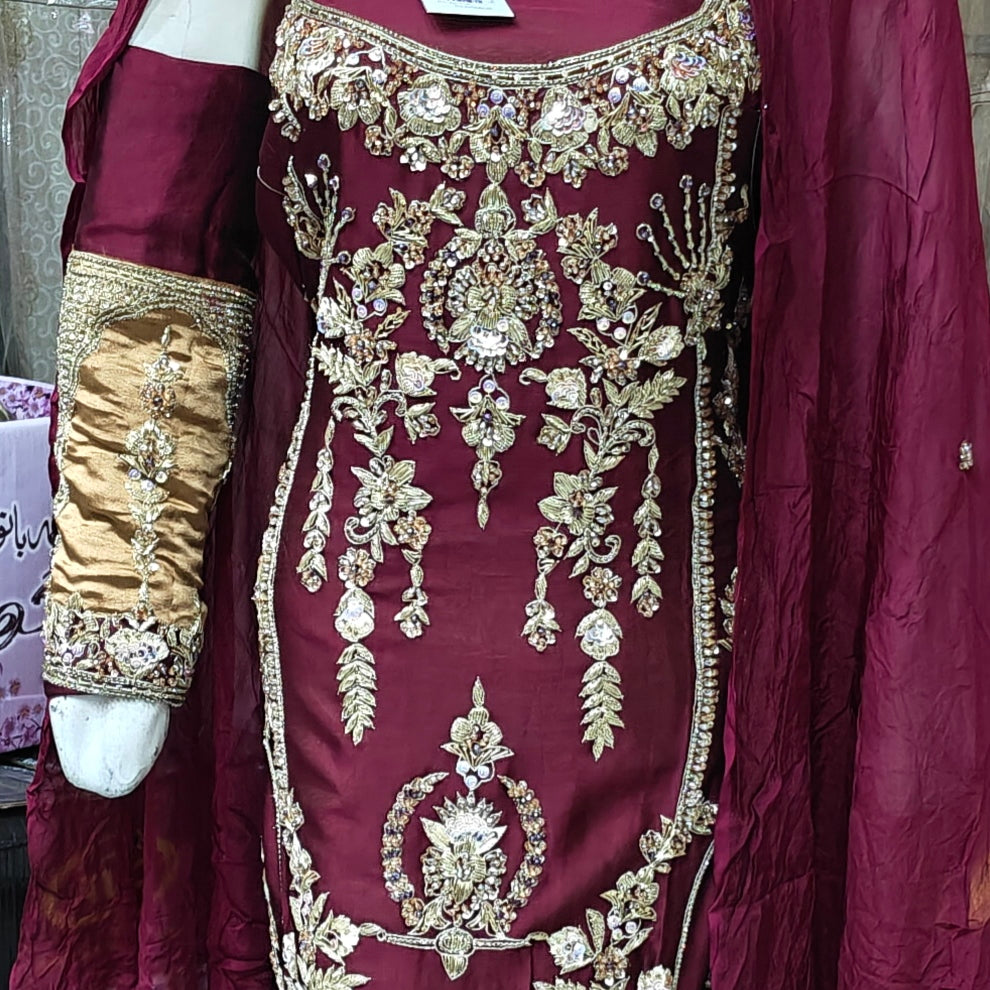 luxury pure silk hand embellished 3 piece suit