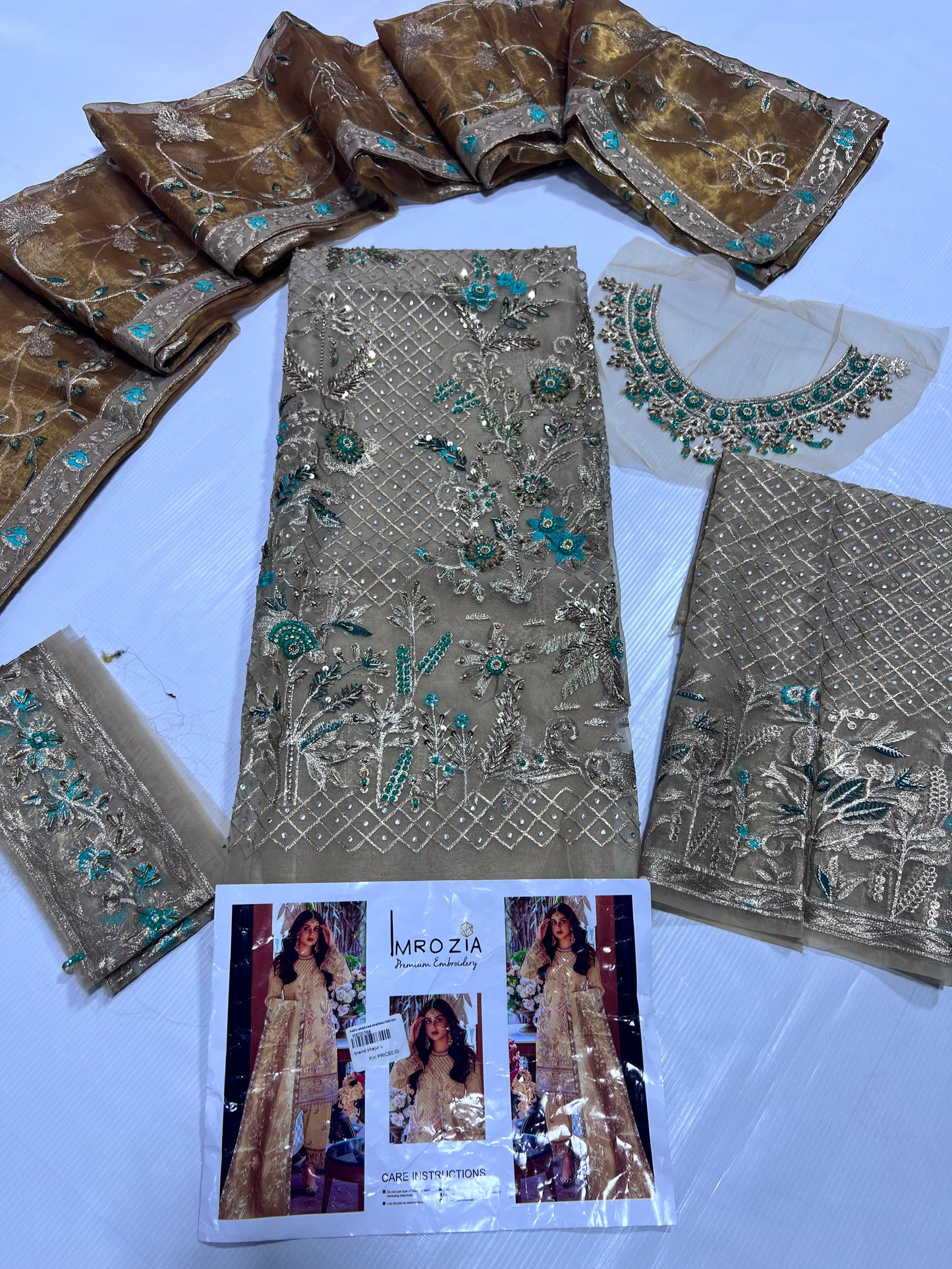 Imrozia Luxury Organza Embroidered & Hand Embellished Suit