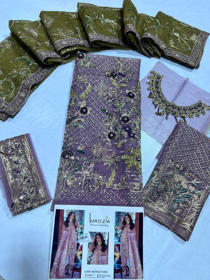 Imrozia Luxury Organza Embroidered & Hand Embellished Suit
