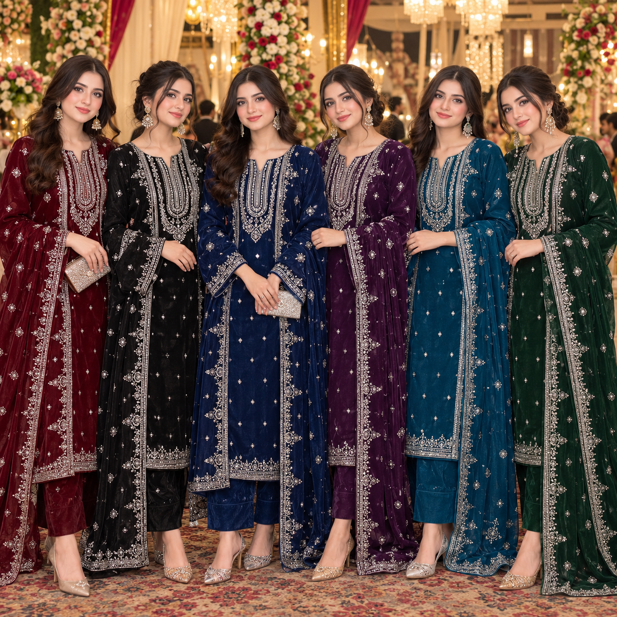 micro velvet embroidered 3Piece suit