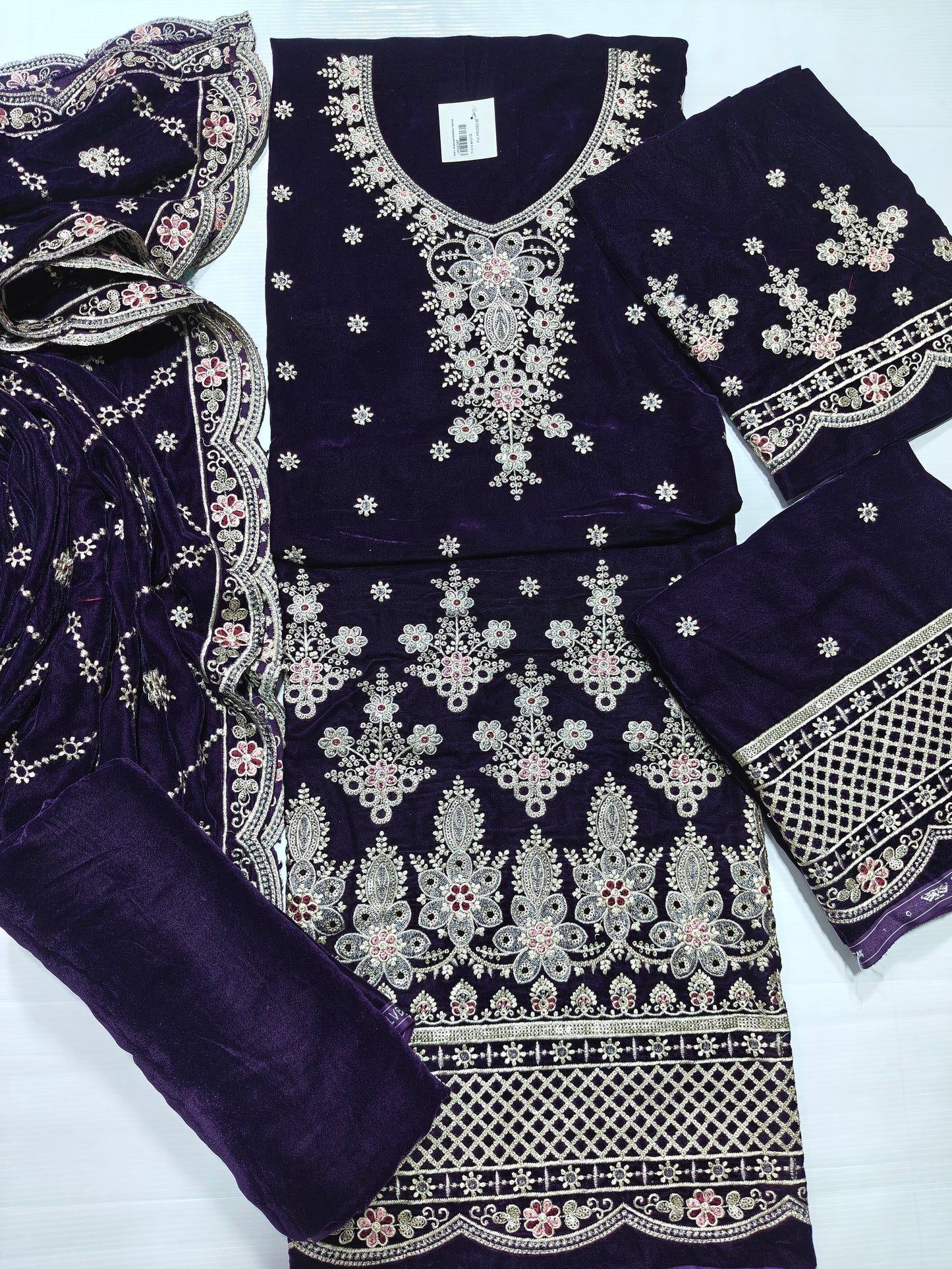 Micro Velvet Embroidered 3 Piece suit