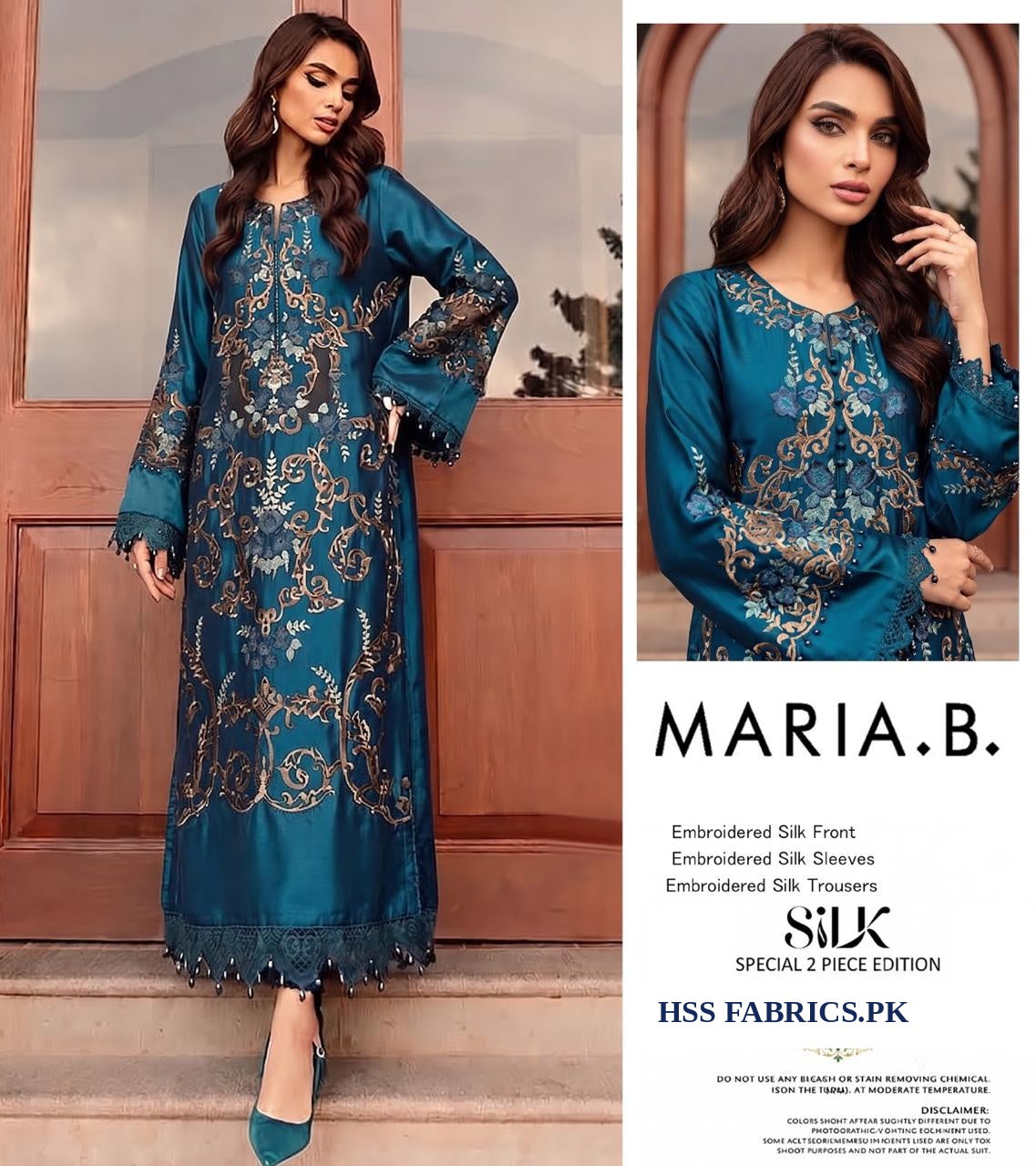 Embroidered Silk 2-Piece Suit – Teal