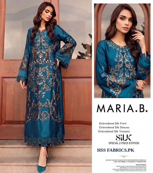 Embroidered Silk 2-Piece Suit – Teal