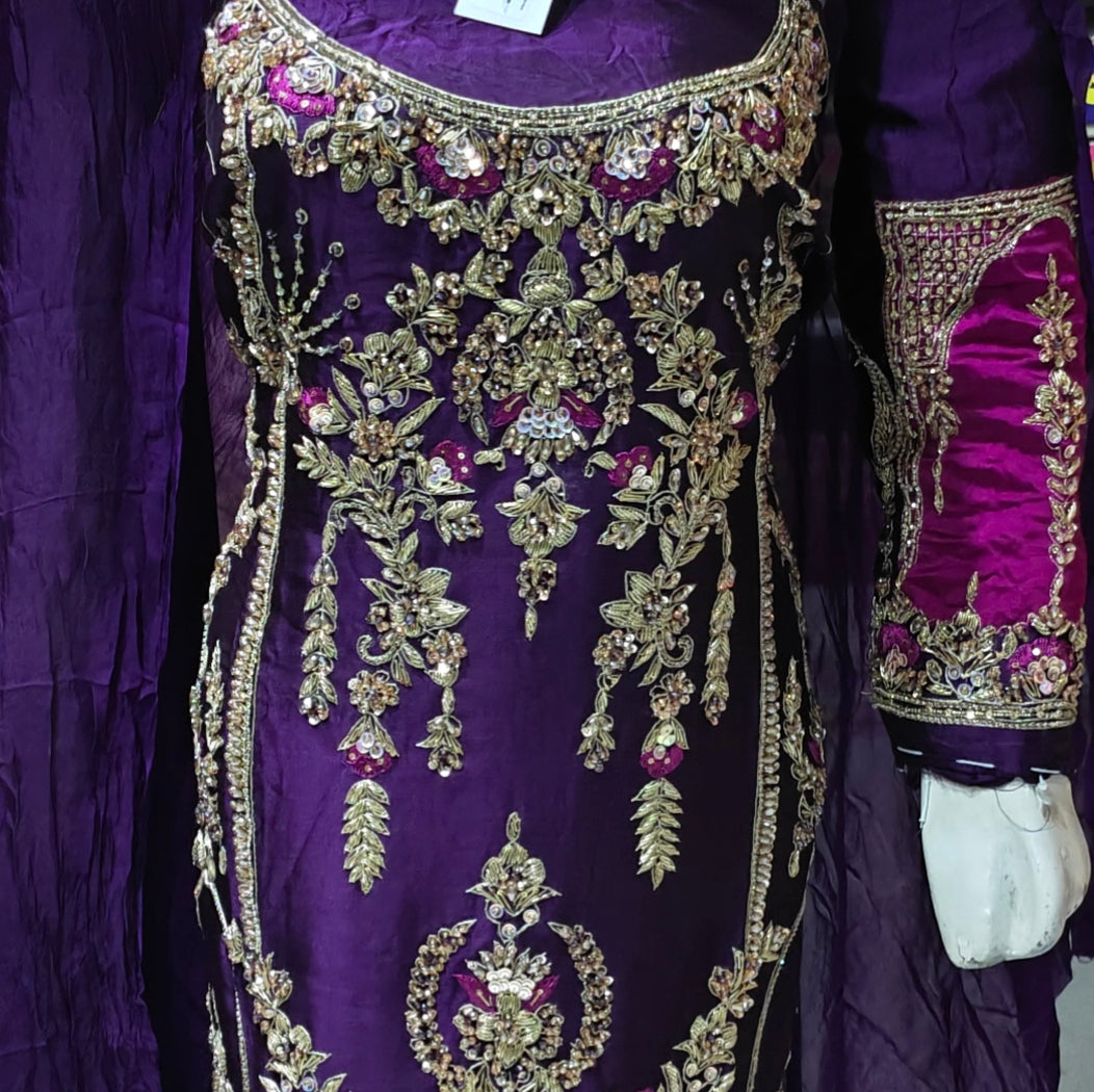 luxury pure silk hand embellished 3 piece suit