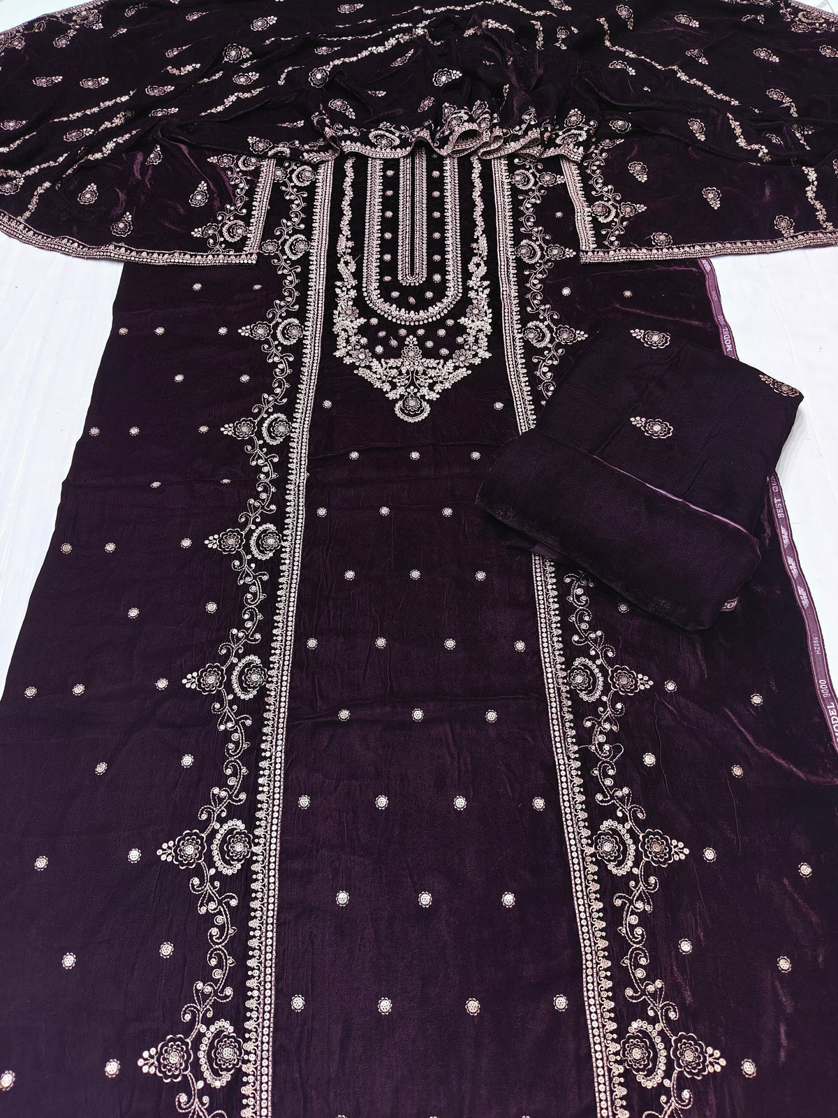 micro velvet embroidered 3Piece suit