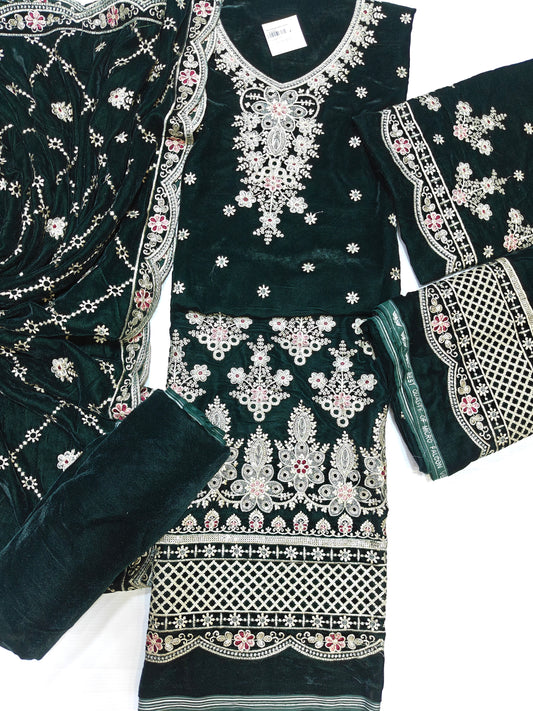 Micro Velvet Embroidered 3 Piece suit