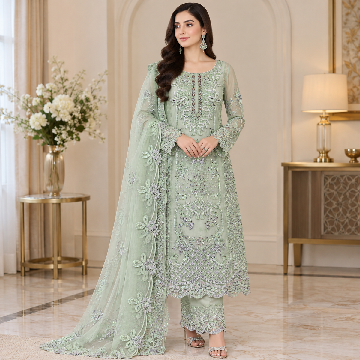 Maria B organza embroidered cuttwork 3 piece suit