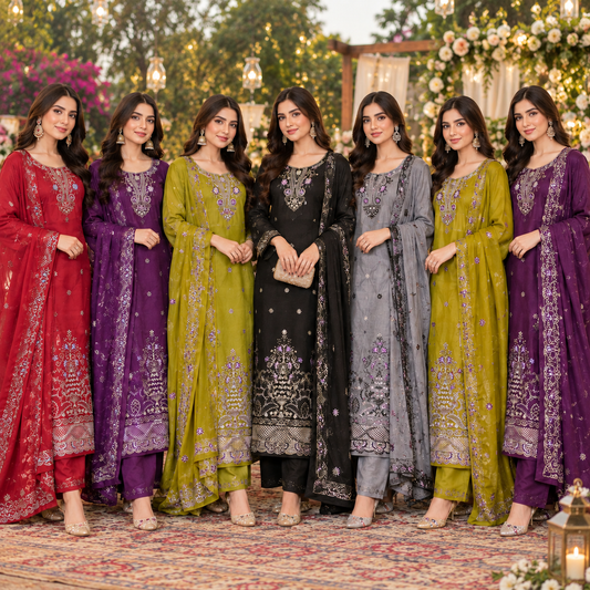 maria b viscous embroidered 3 piece suit