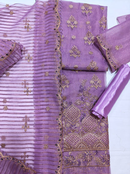 zari organza embroidered 4 piece suit