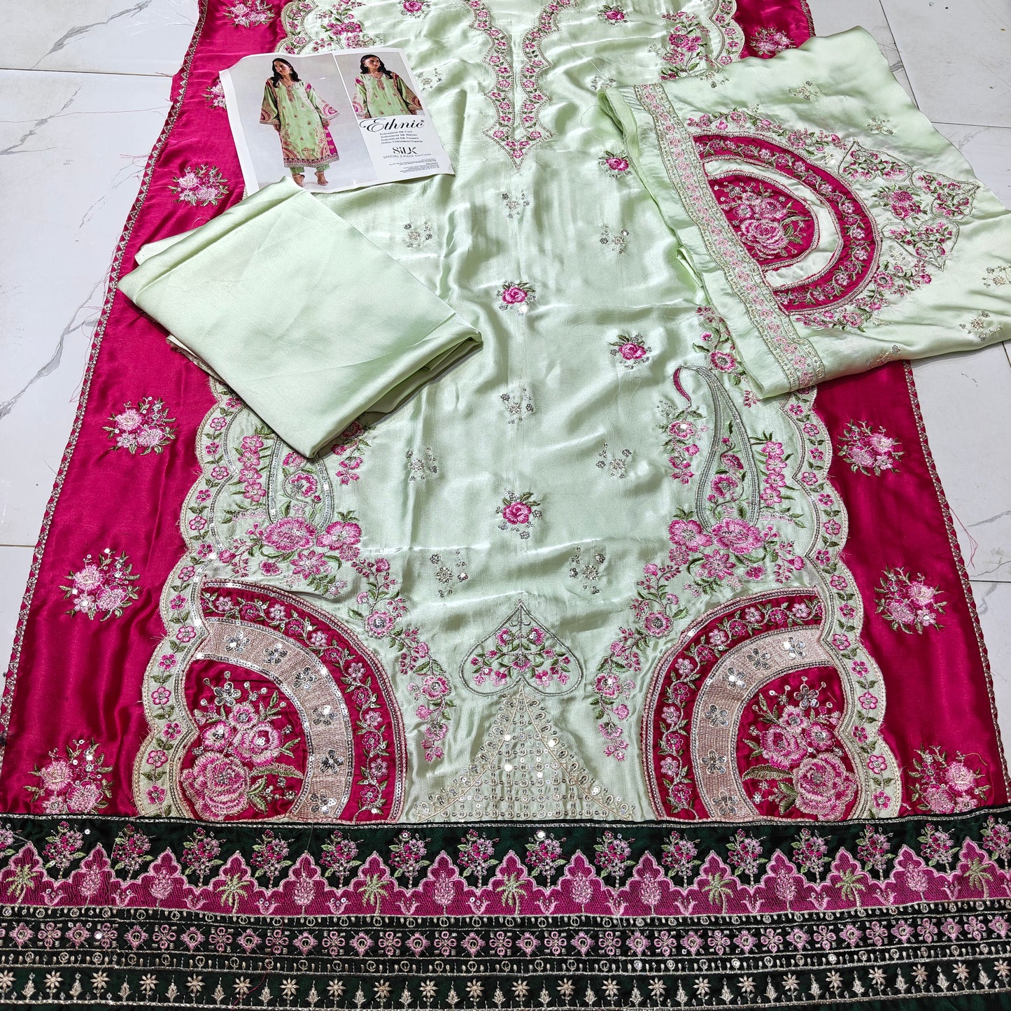 Ethnic Silk kaftan embroidered 2 piece suit