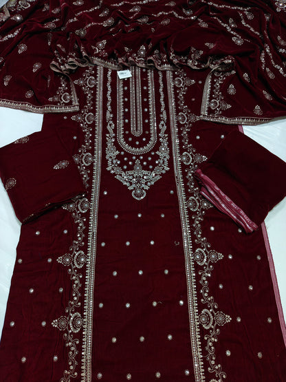 micro velvet embroidered 3Piece suit