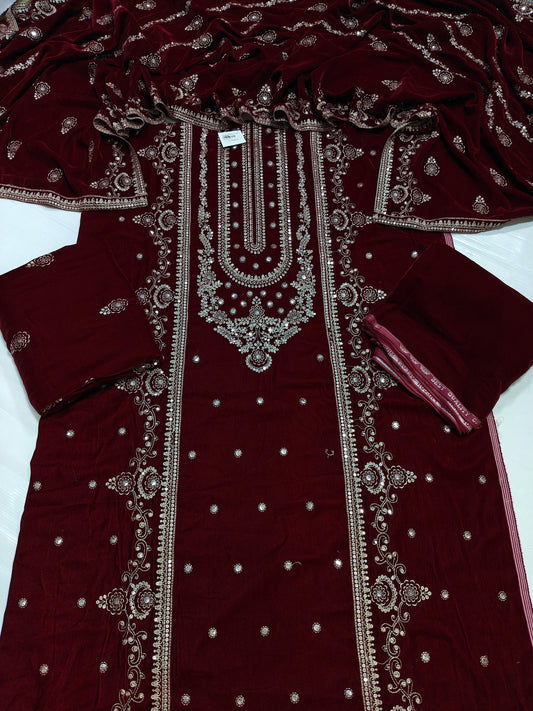 micro velvet embroidered 3Piece suit