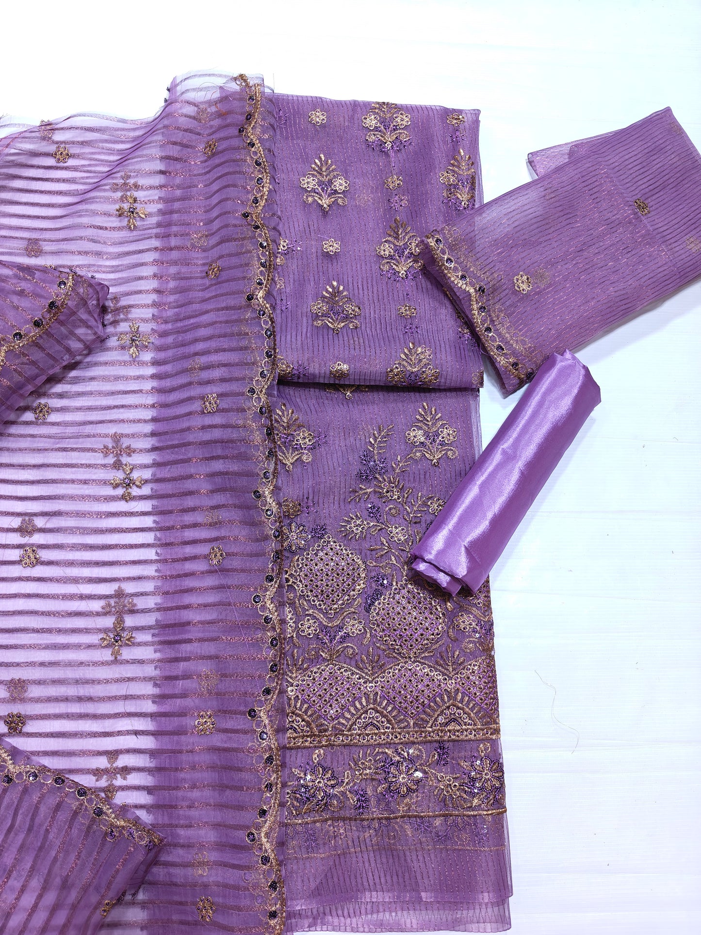 zari organza embroidered 4 piece suit
