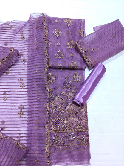 zari organza embroidered 4 piece suit