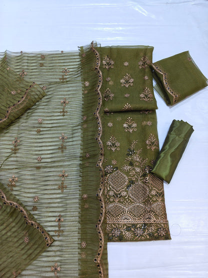 zari organza embroidered 4 piece suit
