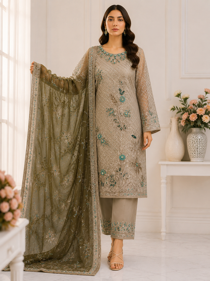Imrozia Luxury Organza Embroidered & Hand Embellished Suit