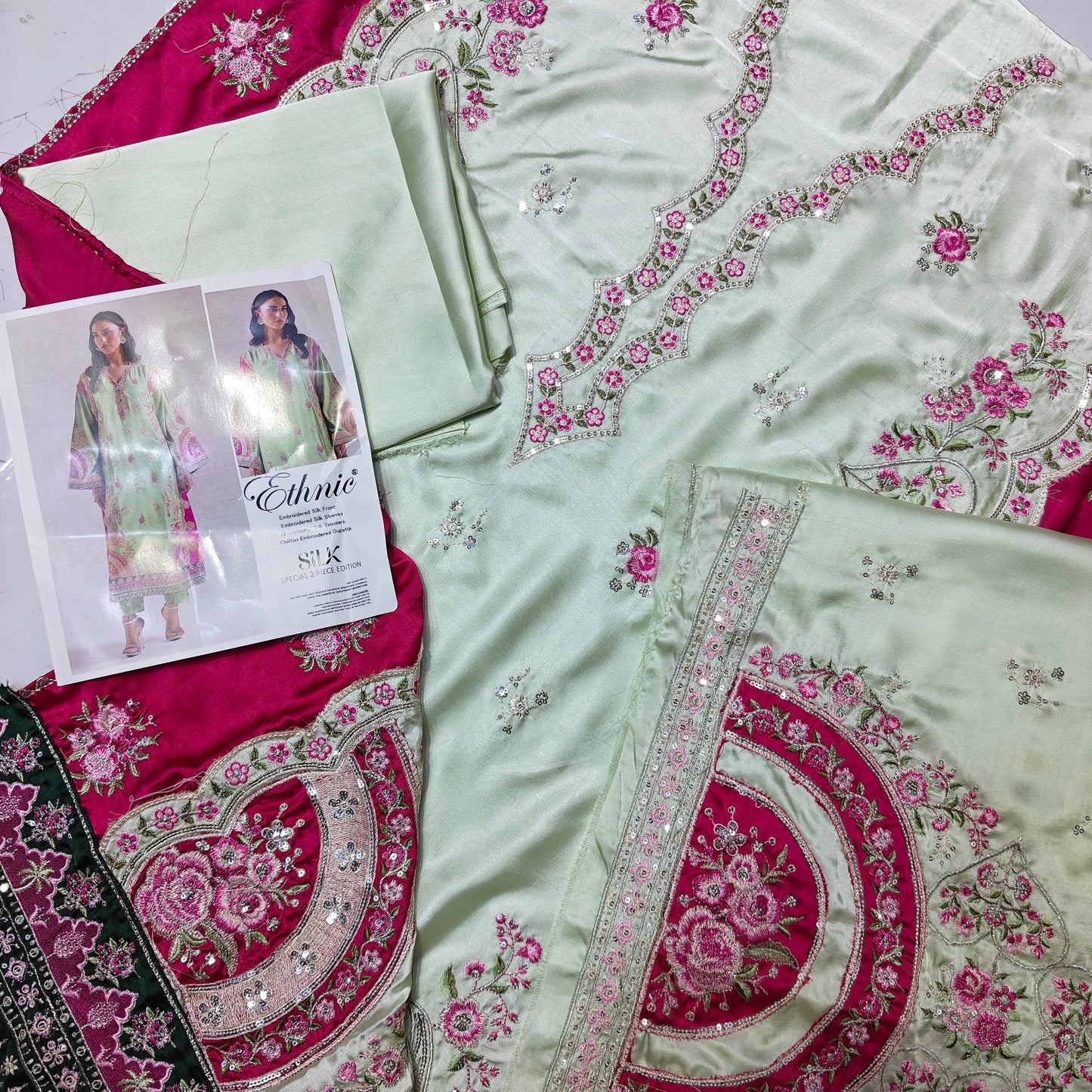 Ethnic Silk kaftan embroidered 2 piece suit
