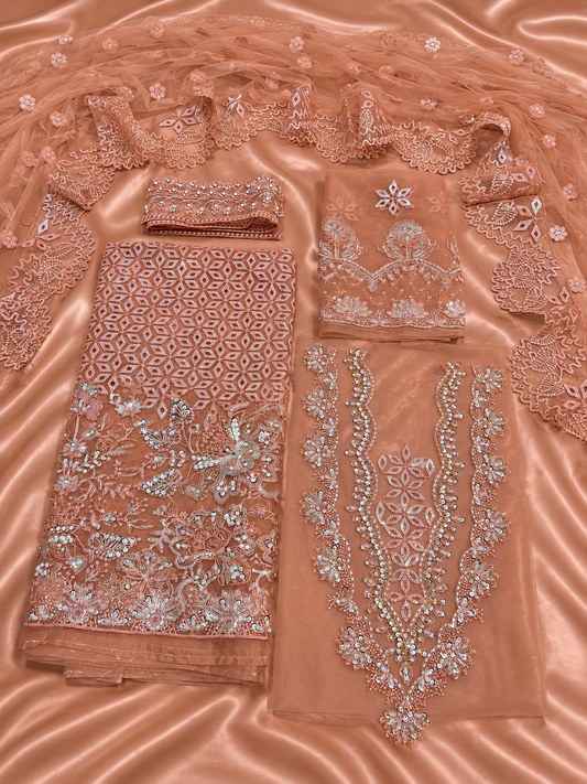 Luxury Organza Handwork Suit – cemel colour Muryam Hussain