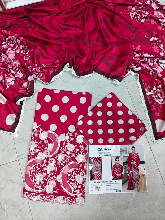 Alkaram Luxury lawn 3p lezar cut daman