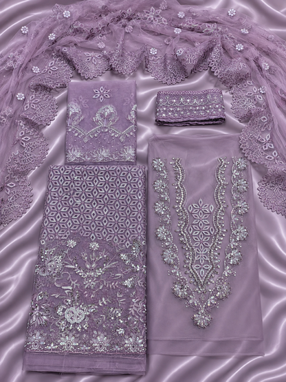 Luxury Organza Handwork Suit – light purple Muryam Hussain